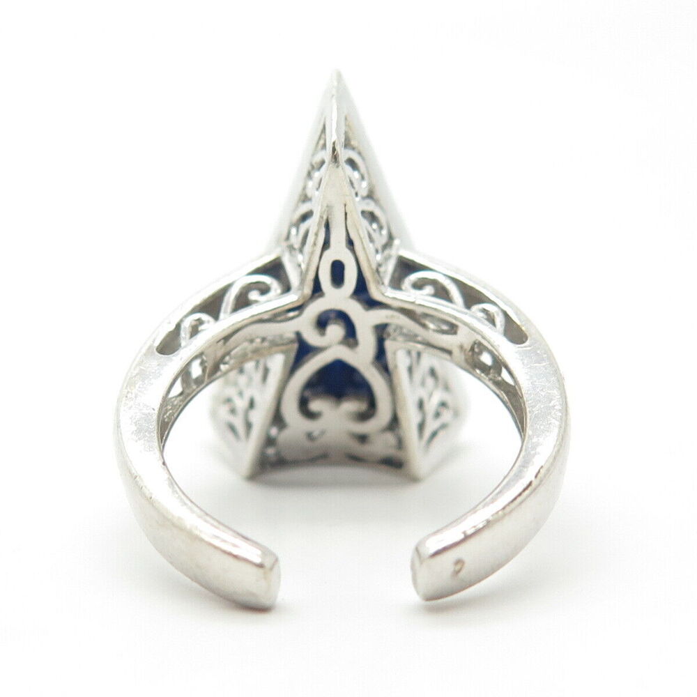925 Sterling Silver Chuck Clemency Real Lapis Lazuli Gem Triangle Ring Size 6.5 - Picture 5 of 9
